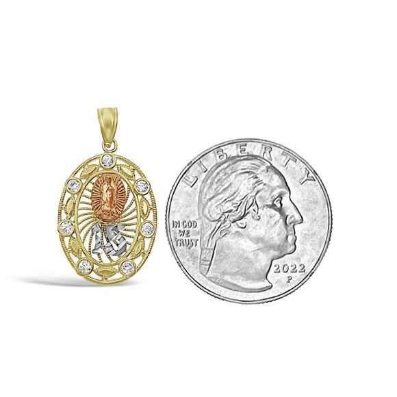 10k Gold Quinceanera 15th Anos Years Birthday Pendant Mother Mary CZ Charm 1" - Picture 2 of 2